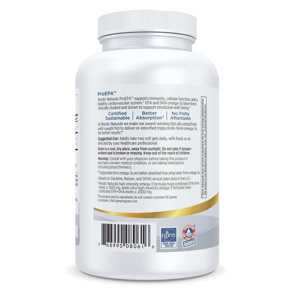 Nordic Naturals ProEPA, Lemon - 180 Soft Gels - 1210 mg Omega-3 - High-Intensity EPA Formula for Healthy Mood, Heart Health & Cellular Function - Non-GMO - 90 Servings - TrustMedUSA