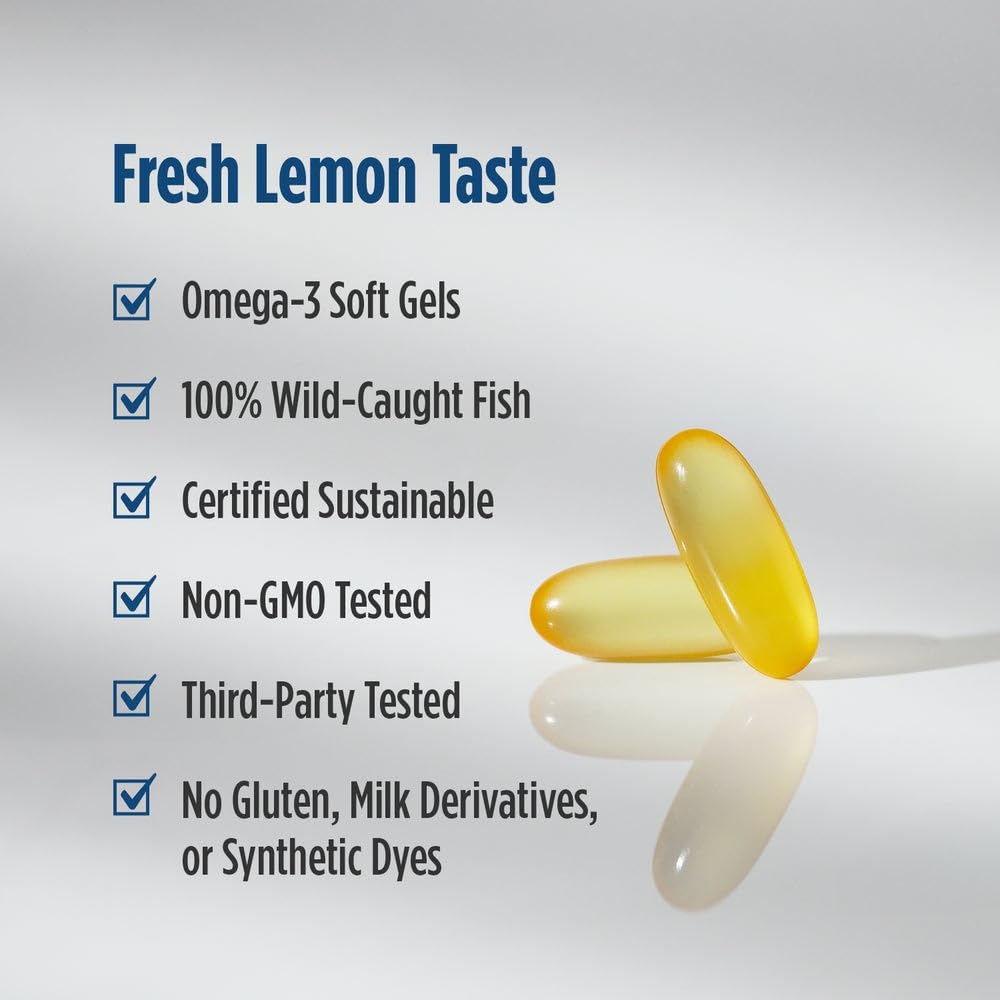 Nordic Naturals ProOmega-D, Lemon Flavor - 120 Soft Gels - 1280 mg Omega-3 + 1000 IU D3 - High-Potency Fish Oil - EPA & DHA - Brain, Eye, Heart, & Immune Health - Non-GMO - 60 Servings - TrustMedUSA
