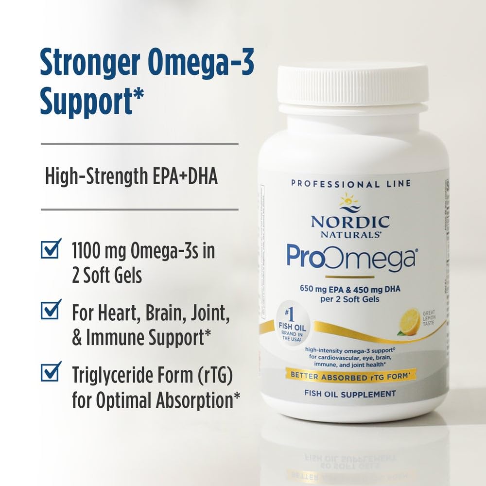 Nordic Naturals ProOmega, Lemon Flavor - 210 Soft Gels - 1000 mg Omega-3 - High-Potency Fish Oil with EPA & DHA - Promotes Brain, Eye, Heart, & Immune Health - Non-GMO - 105 Servings - TrustMedUSA