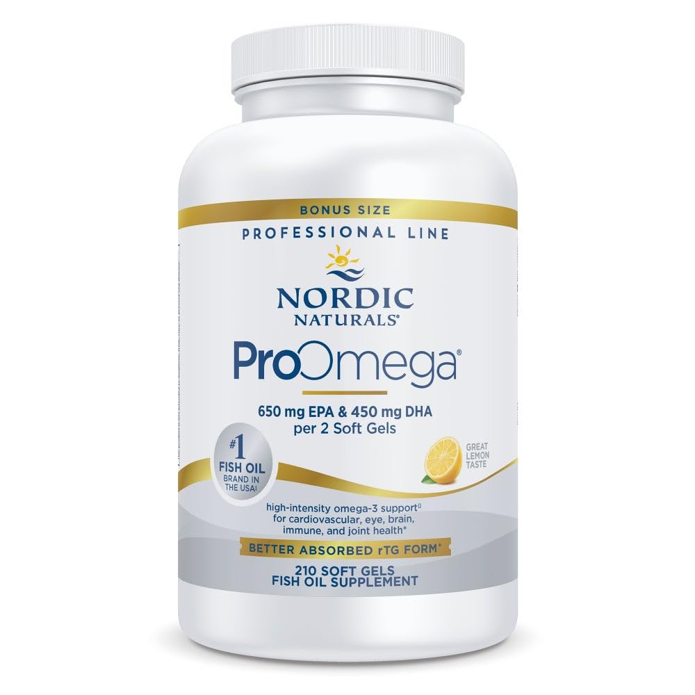 Nordic Naturals ProOmega, Lemon Flavor - 210 Soft Gels - 1000 mg Omega-3 - High-Potency Fish Oil with EPA & DHA - Promotes Brain, Eye, Heart, & Immune Health - Non-GMO - 105 Servings - TrustMedUSA