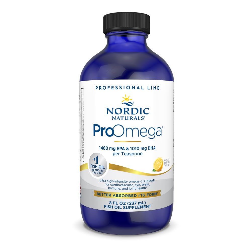 Nordic Naturals ProOmega Liquid, Lemon Flavor - 8 oz - 2840 mg Omega-3 - High Potency Fish Oil with EPA & DHA - Promotes Brain, Eye, Heart, & Immune Health - Non-GMO - 48 Servings - TrustMedUSA