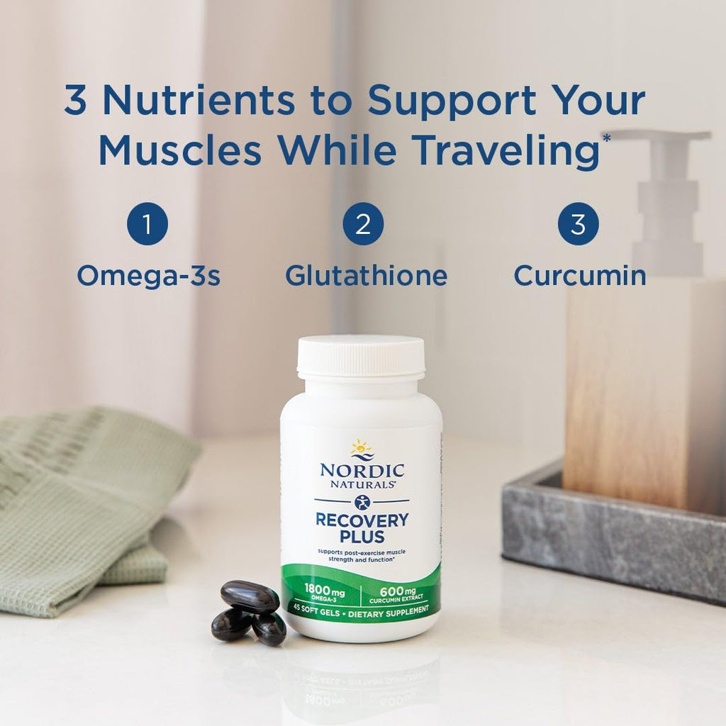 Nordic Naturals Recovery Plus, Unflavored - 45 Soft Gels - 1800 mg Omega-3 Fish Oil - 600 mg Longvida Optimized Curcumin - Cellular Health & Recovery - Post-Exercise Muscle Support - 15 Servings - TrustMedUSA