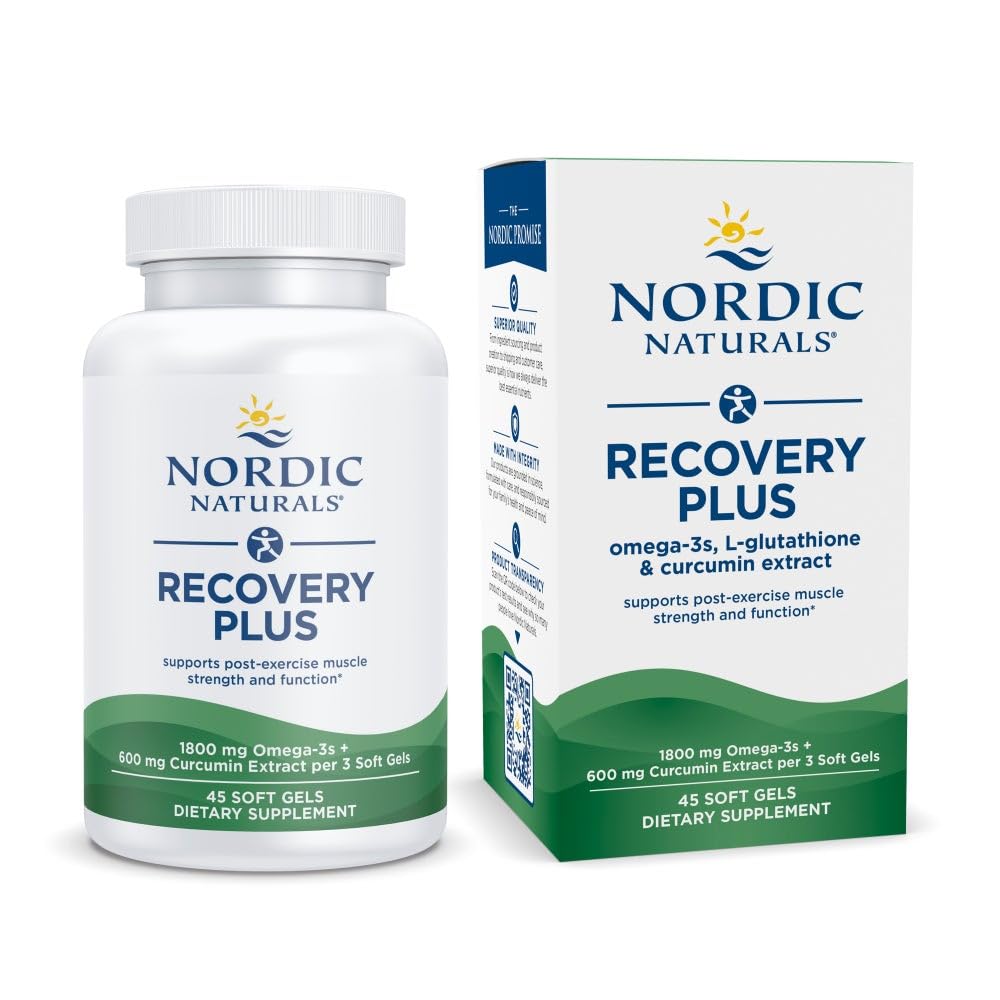 Nordic Naturals Recovery Plus, Unflavored - 45 Soft Gels - 1800 mg Omega-3 Fish Oil - 600 mg Longvida Optimized Curcumin - Cellular Health & Recovery - Post-Exercise Muscle Support - 15 Servings - TrustMedUSA