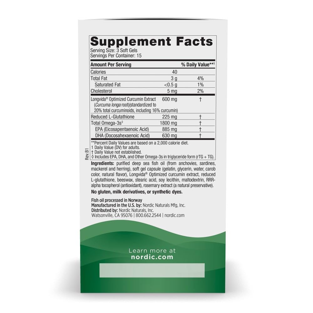 Nordic Naturals Recovery Plus, Unflavored - 45 Soft Gels - 1800 mg Omega-3 Fish Oil - 600 mg Longvida Optimized Curcumin - Cellular Health & Recovery - Post-Exercise Muscle Support - 15 Servings - TrustMedUSA