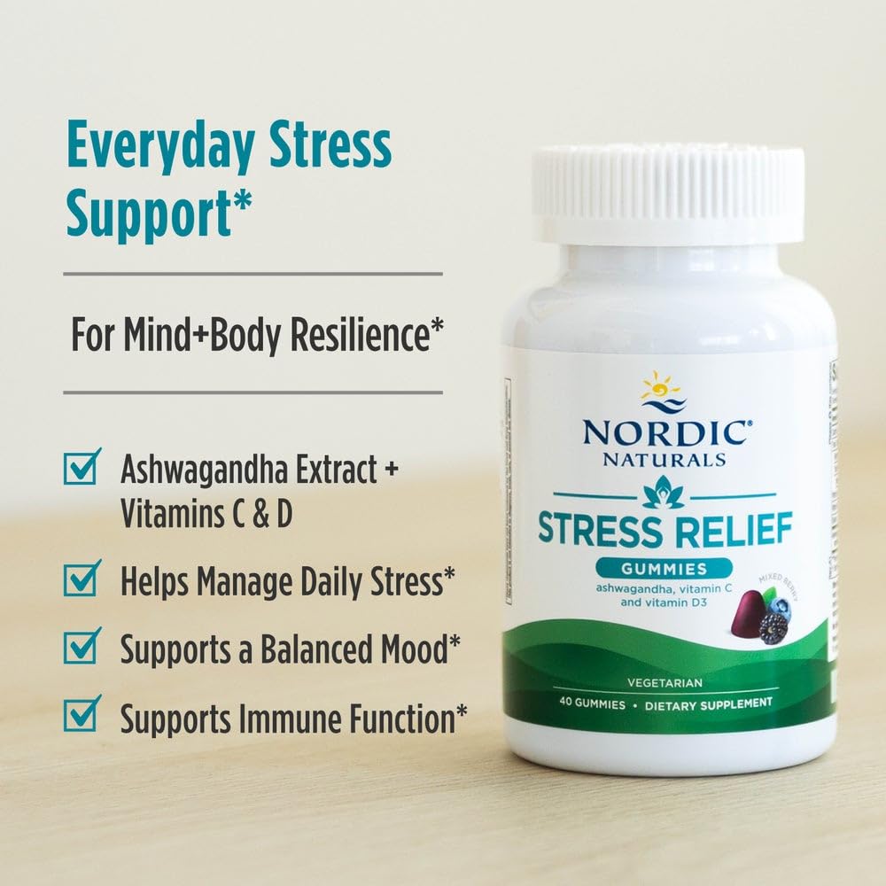 Nordic Naturals Stress Relief Gummies, Mixed Berry, 40 Gummy Supplements, Supports Daily Mood and Immune System Health, Non-GMO, Vegetarian, 20 Servings - TrustMedUSA