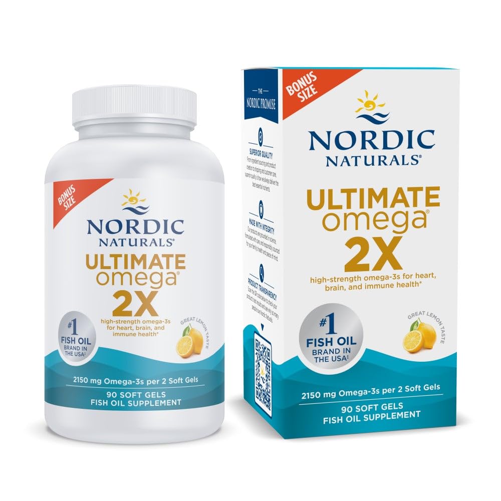 Nordic Naturals Ultimate Omega 2X, Lemon Flavor - 90 Soft Gels - 2150 mg Omega- High-Potency Omega-3 Fish Oil with EPA & DHA - Promotes Brain & Heart Health - Non-GMO - 45 Servings - TrustMedUSA