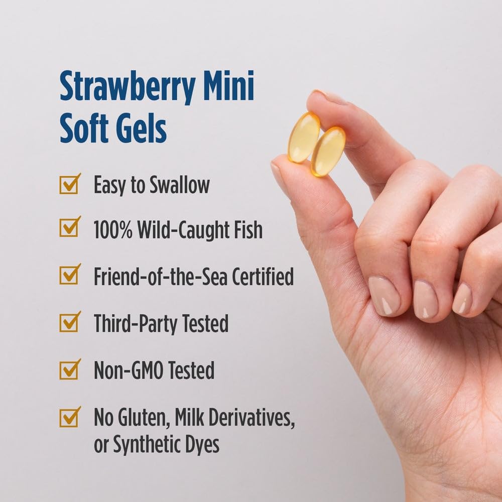 Nordic Naturals Ultimate Omega 2X Teen, Strawberry - 60 Mini Soft Gels - 1120 mg Total Omega-3s with EPA & DHA - Brain Health, Positive Mood, Social Development - TrustMedUSA