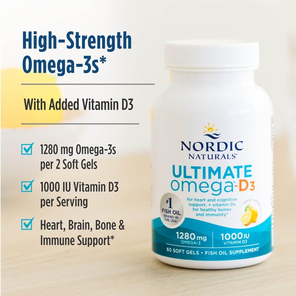 Nordic Naturals Ultimate Omega-D3, Lemon Flavor - 90 Soft Gels - 1280 mg Omega-3 + 1000 IU Vitamin D3 - EPA & DHA - Promotes Brain, Heart, & Immune Health - 45 Servings - TrustMedUSA