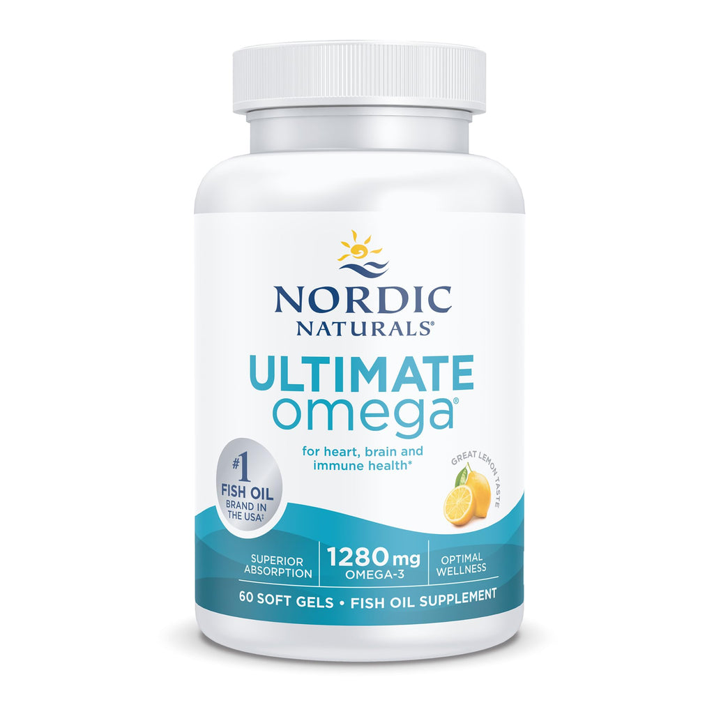 Nordic Naturals Ultimate Omega in Fish Gelatin, Lemon Flavor - 60 Soft Gels - 1280 mg Omega-3 - High-Potency Fish Oil Supplement - EPA & DHA - Promotes Brain & Heart Health - Non-GMO - 30 Servings - TrustMedUSA