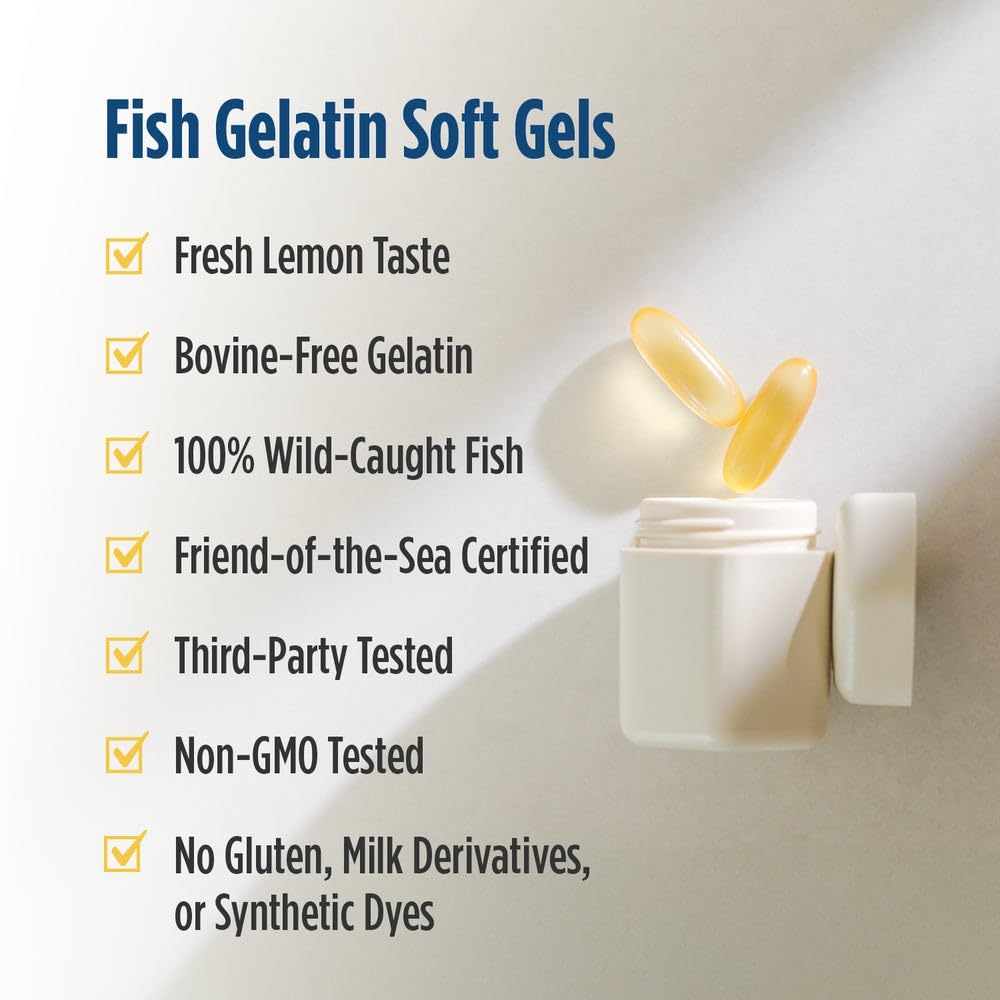 Nordic Naturals Ultimate Omega in Fish Gelatin, Lemon Flavor - 60 Soft Gels - 1280 mg Omega-3 - High-Potency Fish Oil Supplement - EPA & DHA - Promotes Brain & Heart Health - Non-GMO - 30 Servings - TrustMedUSA