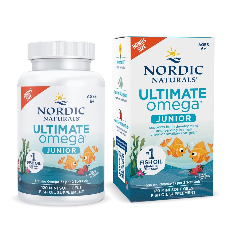Nordic Naturals Ultimate Omega Jr., Strawberry - 120 Mini Soft Gels - 680 Total Omega-3s with EPA & DHA - TrustMedUSA