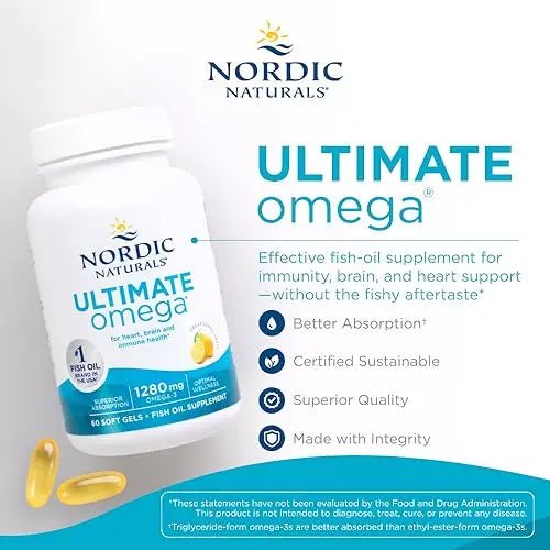 Nordic Naturals Ultimate Omega, Lemon Flavor - 60 Soft Gels - 1280 mg Omega-3 - TrustMedUSA