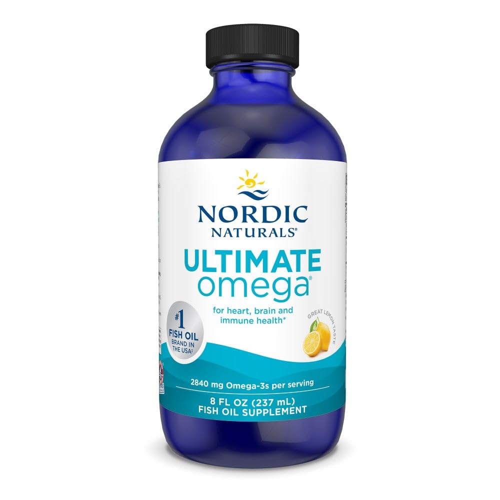 Nordic Naturals Ultimate Omega Liquid, Lemon Flavor - 8 oz - 2840 mg Omega-3 - High-Potency Fish Oil Supplement with EPA & DHA - Promotes Brain & Heart Health - Non-GMO - 48 Servings - TrustMedUSA