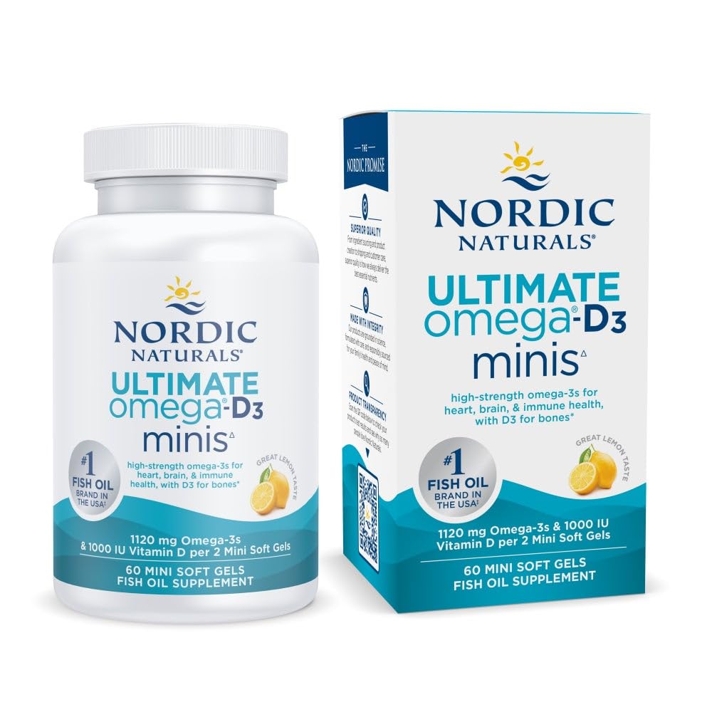 Nordic Naturals Ultimate Omega Mini D3, Lemon Flavor - 60 Mini Soft Gels - 1120 mg Omega-3 + 1000 IU Vitamin D3 - EPA & DHA - Promotes Brain & Heart Health - 30 Servings - TrustMedUSA
