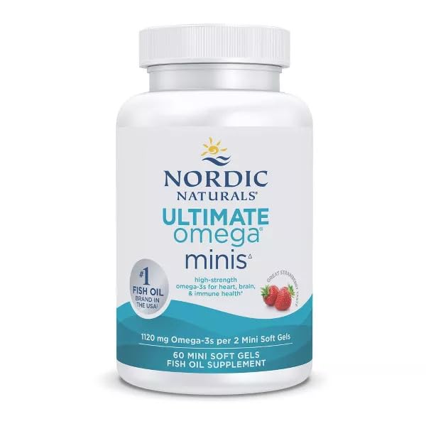 Nordic Naturals Ultimate Omega Minis, Strawberry Flavor - 60 Minis Soft Gels - 1120 mg Omega-3 - High-Potency Fish Oil Supplement - EPA & DHA - Promotes Brain & Heart Health - 30 Servings - TrustMedUSA