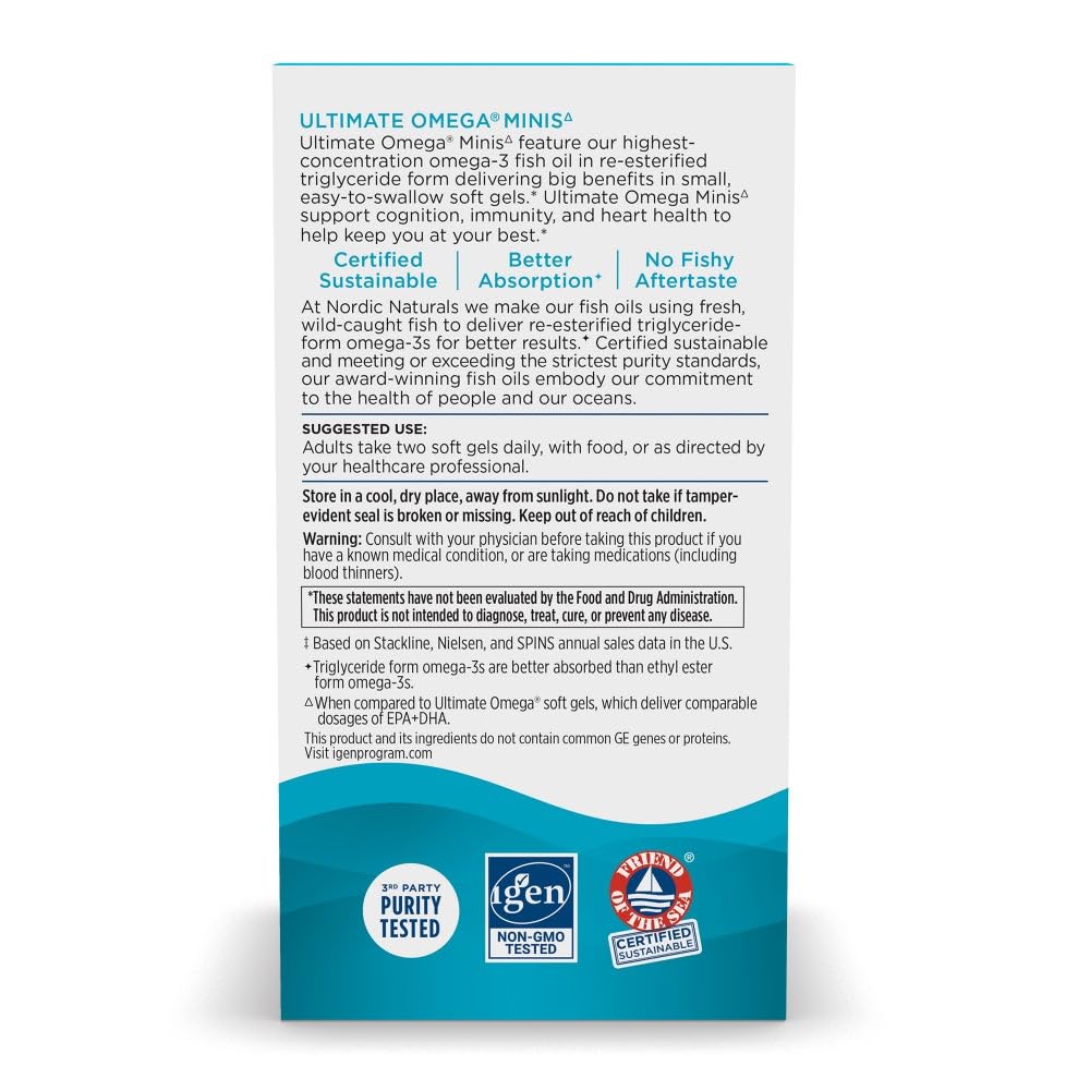 Nordic Naturals Ultimate Omega Minis, Strawberry Flavor - 60 Minis Soft Gels - 1120 mg Omega-3 - High-Potency Fish Oil Supplement - EPA & DHA - Promotes Brain & Heart Health - 30 Servings - TrustMedUSA