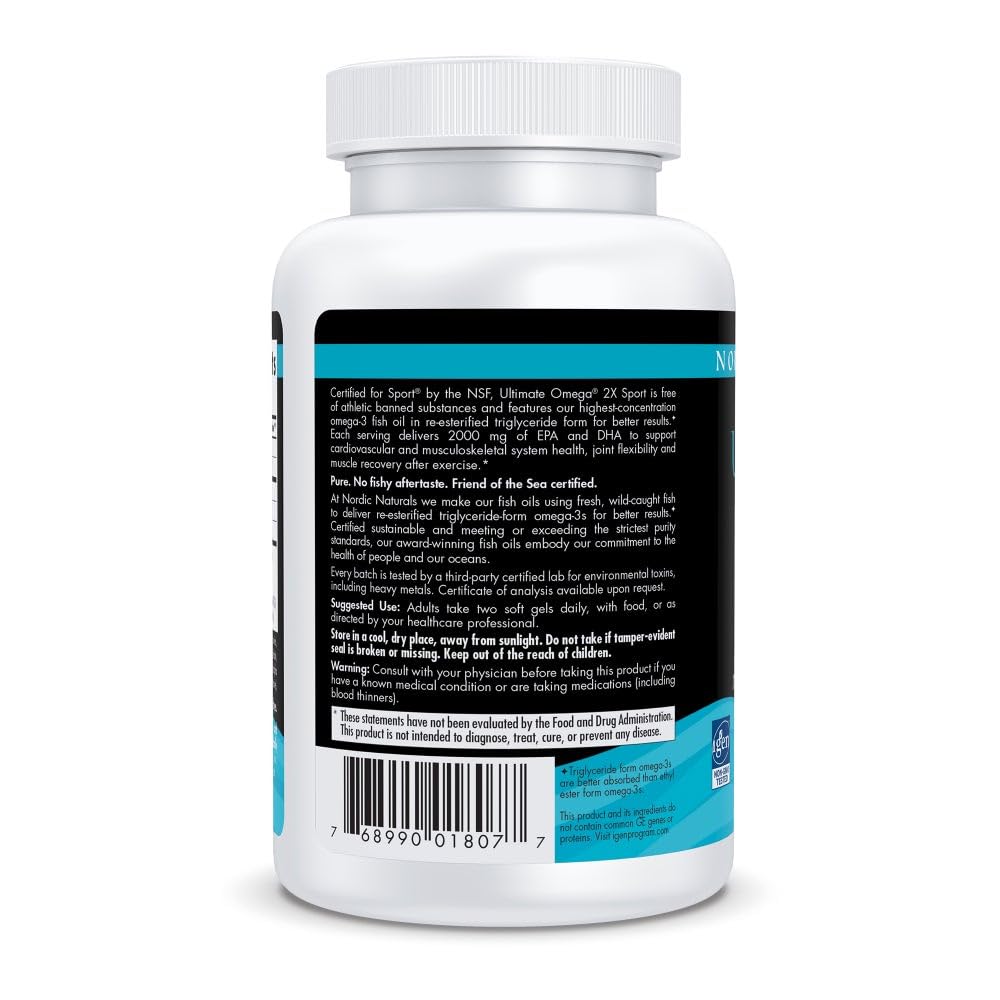 Nordic Naturals Ultimate Omega Sport 2X, Lemon Flavor - 60 Soft Gels - 2150 mg Omega-3 - NSF Certified Fish Oil with EPA & DHA - Heart & Muscle Health, Recovery - Non-GMO - 30 Servings - TrustMedUSA