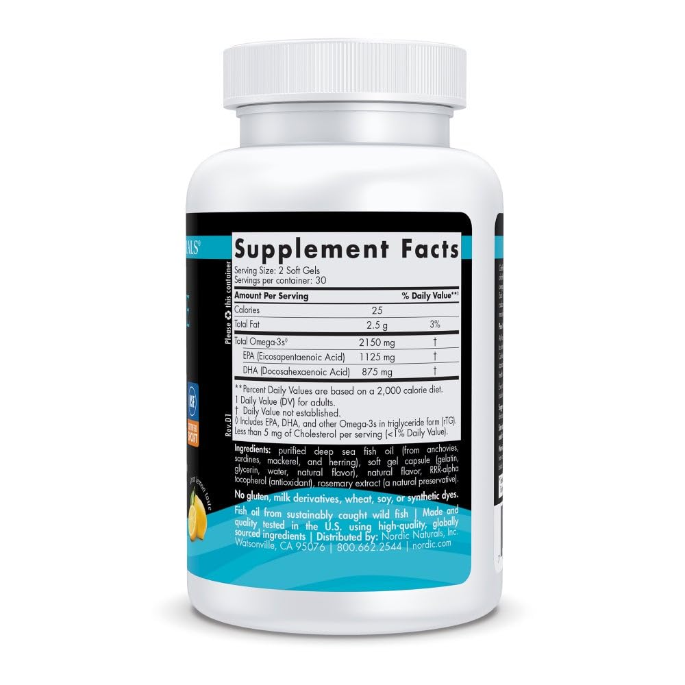 Nordic Naturals Ultimate Omega Sport 2X, Lemon Flavor - 60 Soft Gels - 2150 mg Omega-3 - NSF Certified Fish Oil with EPA & DHA - Heart & Muscle Health, Recovery - Non-GMO - 30 Servings - TrustMedUSA