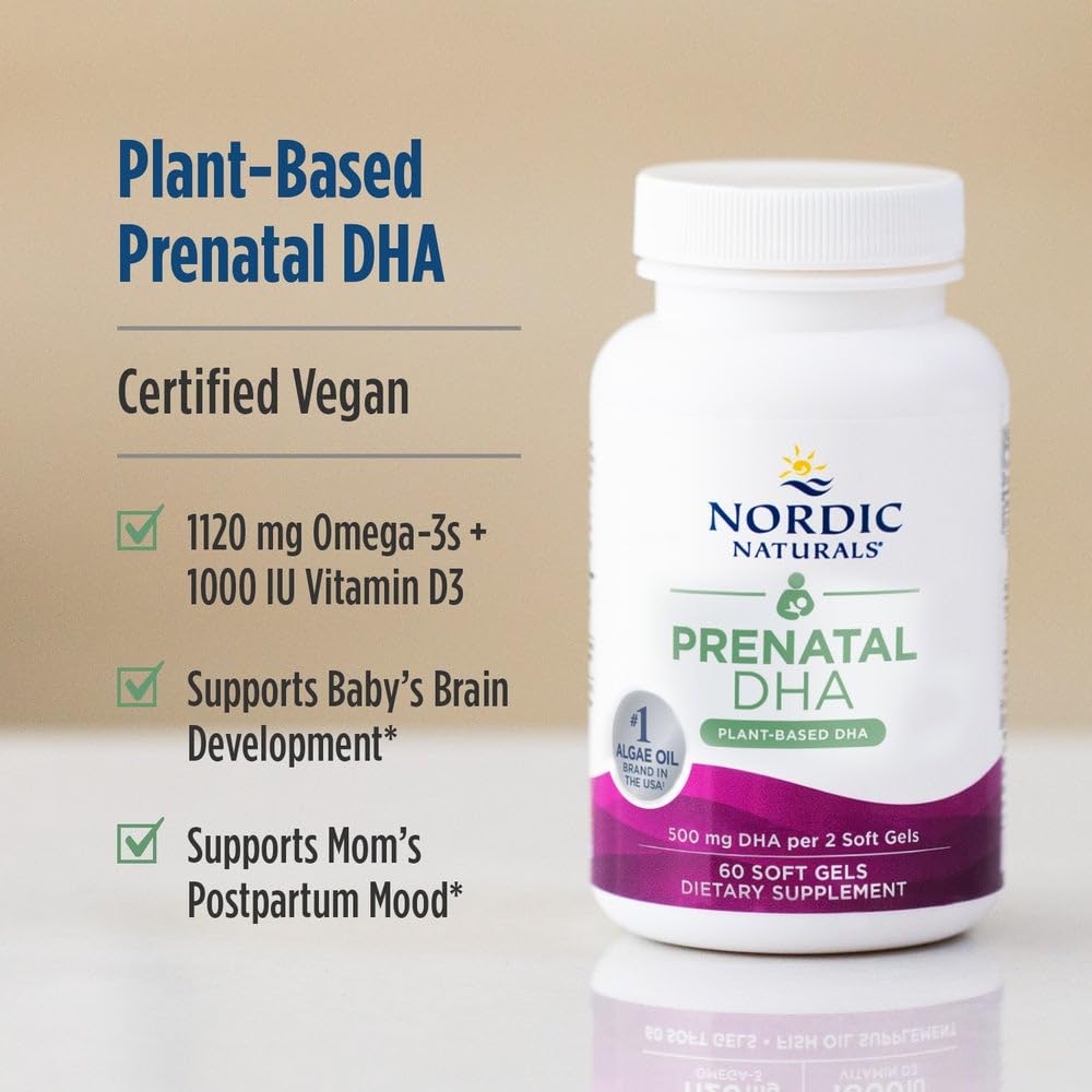 Nordic Naturals Vegan Prenatal DHA, Unflavored - 60 Soft Gels - 500 mg Plant-Based DHA - Supports Brain Development in Babies & Healthy Pregnancy - Non-GMO - 30 Servings - TrustMedUSA