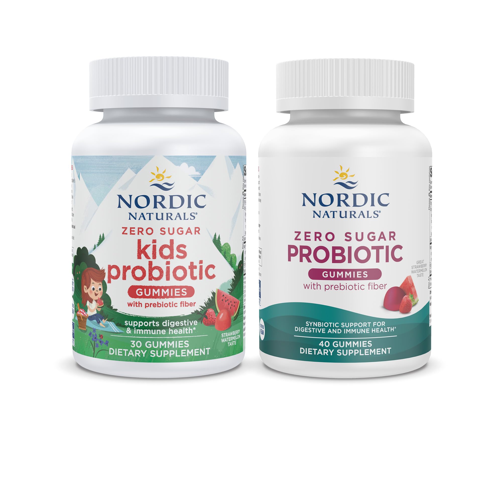Nordic Naturals Vegan Probiotic Gummies Bundle - Zero Sugar Kids Probiotic Gummies - Strawberry Watermelon Flavor - 30 Gummies, Zero Sugar Probiotic Gummies - Strawberry Watermelon Flavor - 40 Gummies - TrustMedUSA