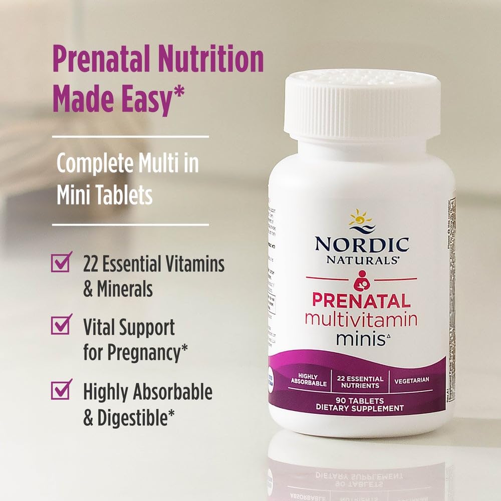 Nordic Naturals Vegetarian Prenatal Multivitamin Minis - 90 Easy to Swallow Tablets - Highly Absorbable Multivitamin and Mineral Supplement to Support Pregnancy - Non-GMO, 30 Servings - TrustMedUSA