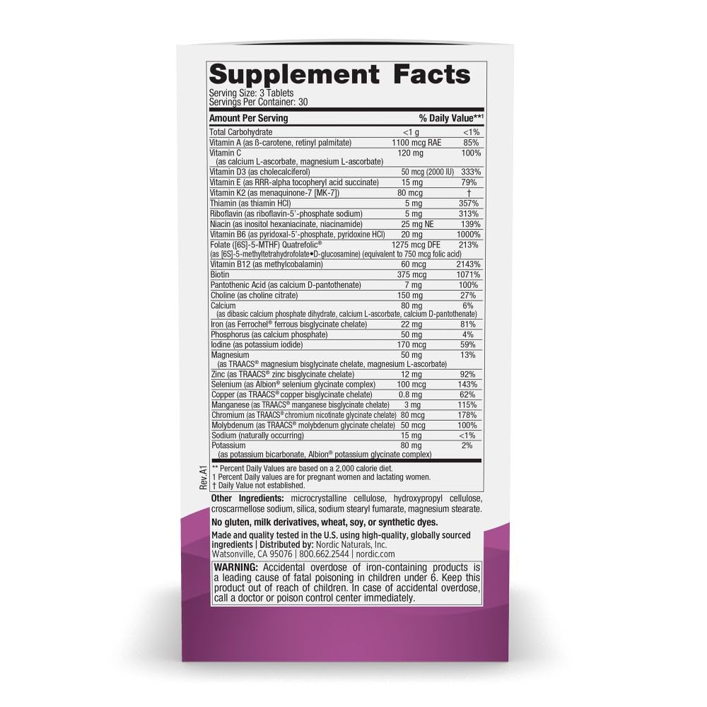 Nordic Naturals Vegetarian Prenatal Multivitamin Minis - 90 Easy to Swallow Tablets - Highly Absorbable Multivitamin and Mineral Supplement to Support Pregnancy - Non-GMO, 30 Servings - TrustMedUSA