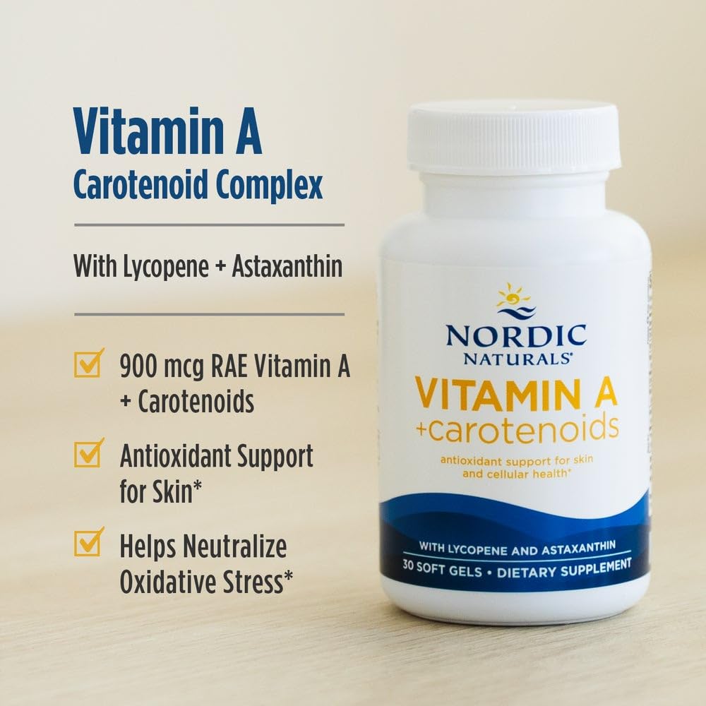 Nordic Naturals Vitamin A + Carotenoids, Unflavored - 30 Soft Gels - Lycopene & Astaxanthin - Supports Skin, Cellular Health - Non-GMO - 30 Servings - TrustMedUSA