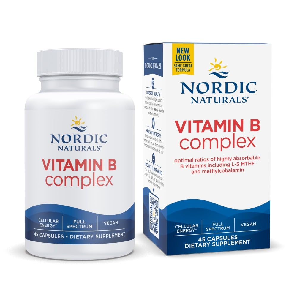 Nordic Naturals Vitamin B Complex - 45 Capsules Thiamine, Riboflavin, Niacin, B6 & B12, Folate, Biotin, Pantothenic Acid Heart Brain Health, Energy, Metabolism Non-GMO Servings - TrustMedUSA