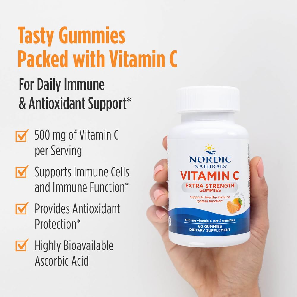 Nordic Naturals Vitamin C Extra Strength Gummies - Tangerine Flavor - 60 Gummies - 500 mg Vegan Vitamin C Supplement - TrustMedUSA