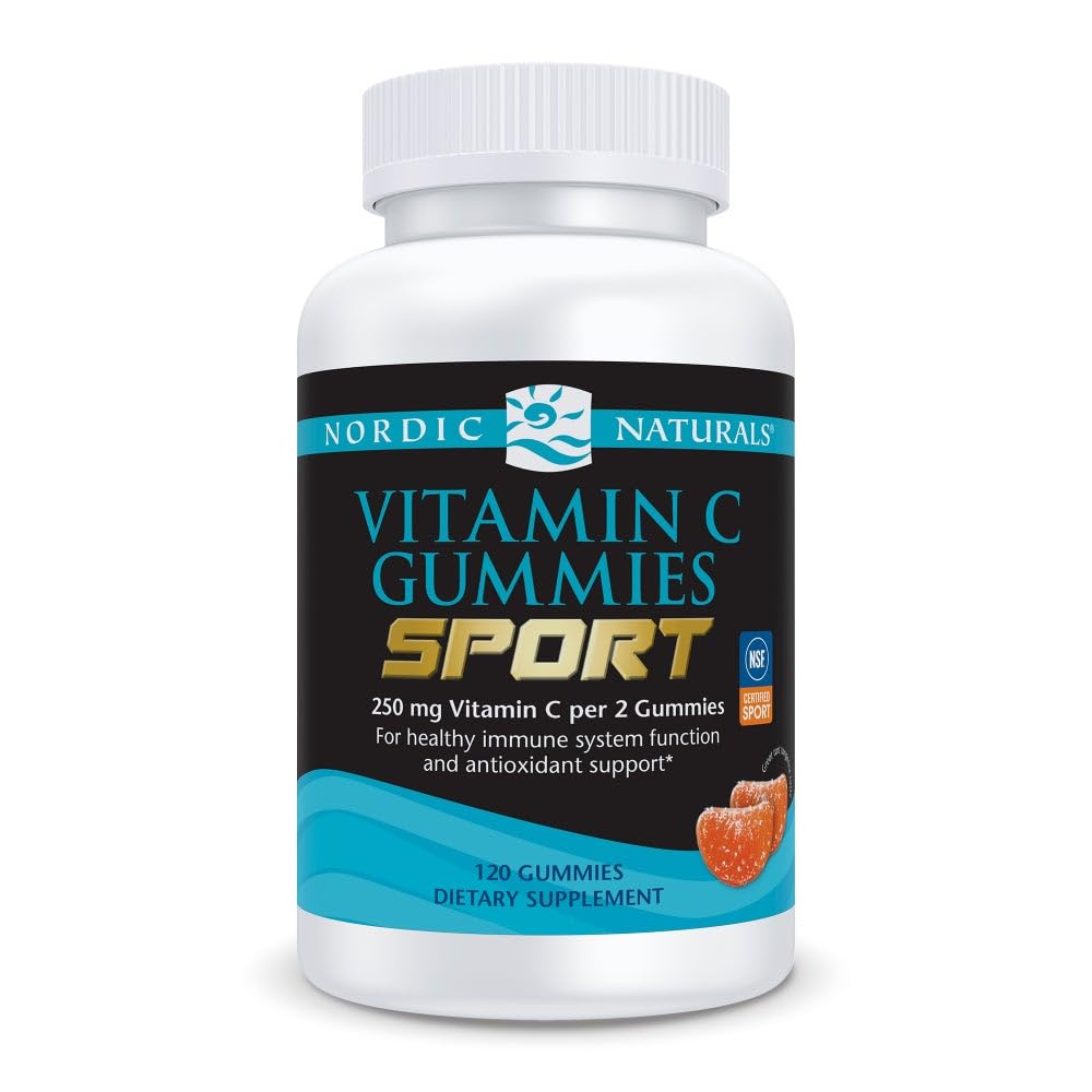 Nordic Naturals Vitamin C Gummies Sport, Tart Tangerine - 120 Gummies - 250 mg Vitamin C - Antioxidant Protection - NSF Certified - Non-GMO, Vegan - 60 Servings - TrustMedUSA