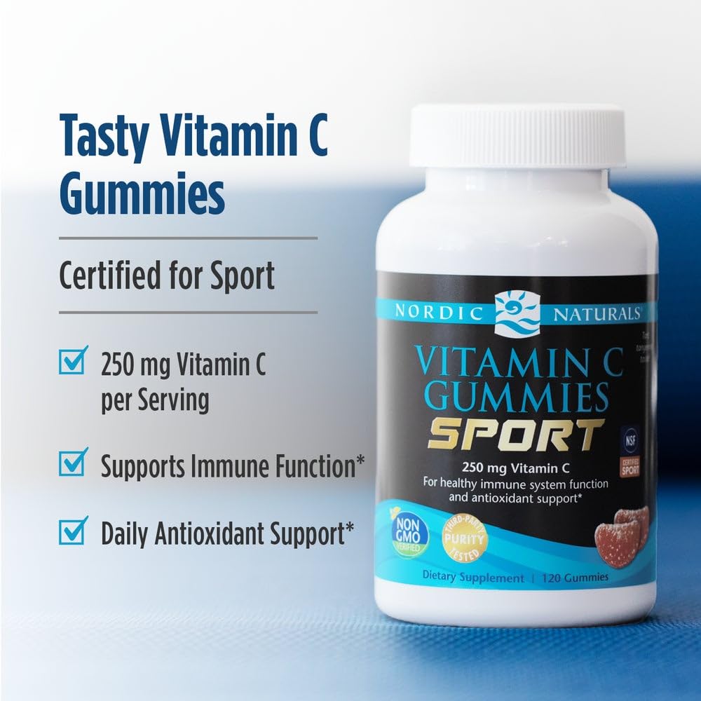 Nordic Naturals Vitamin C Gummies Sport, Tart Tangerine - 120 Gummies - 250 mg Vitamin C - Antioxidant Protection - NSF Certified - Non-GMO, Vegan - 60 Servings - TrustMedUSA