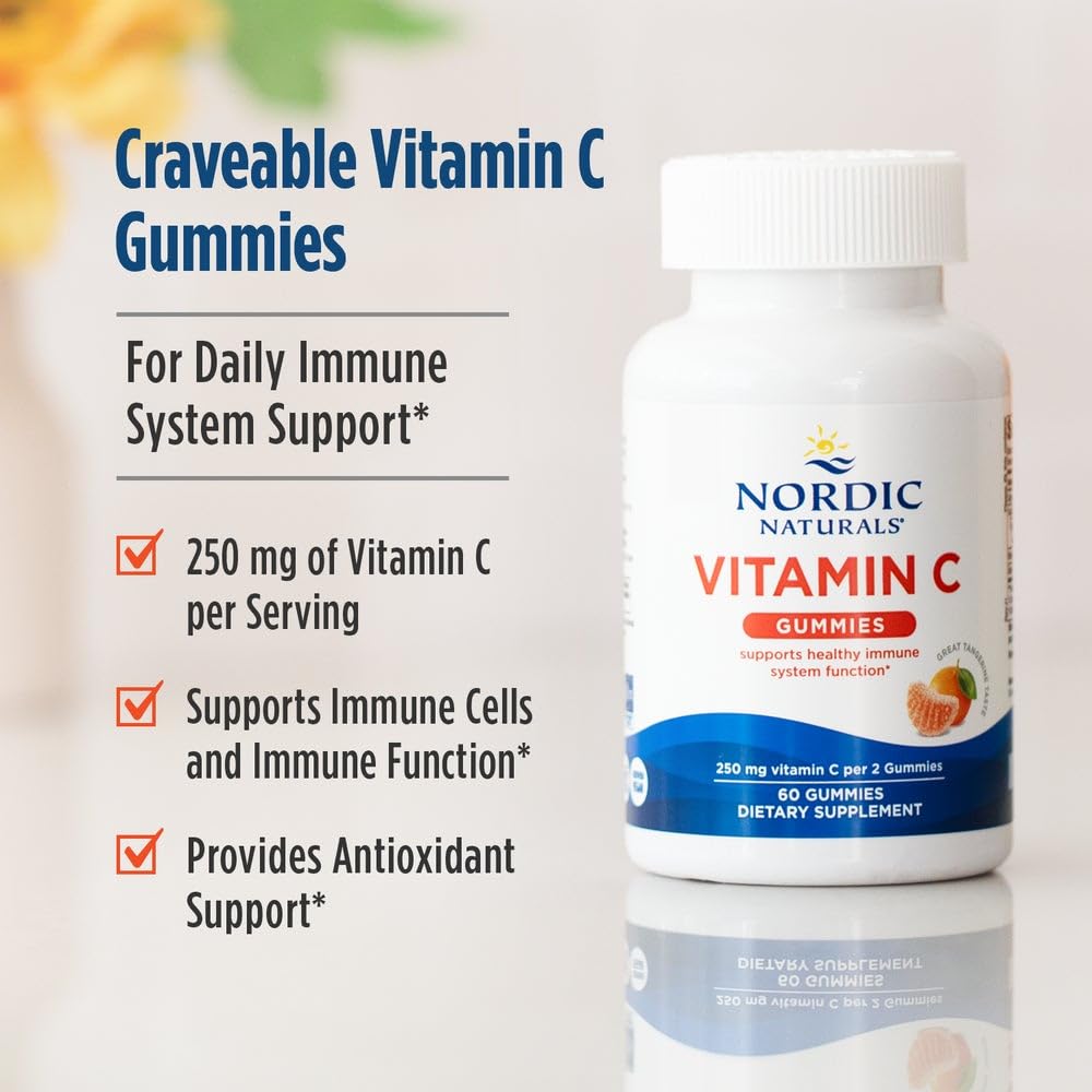 Nordic Naturals Vitamin C Gummies, Tart Tangerine - 120 Gummies - 250 mg Vitamin C - Immune Support, Antioxidant Protection - TrustMedUSA