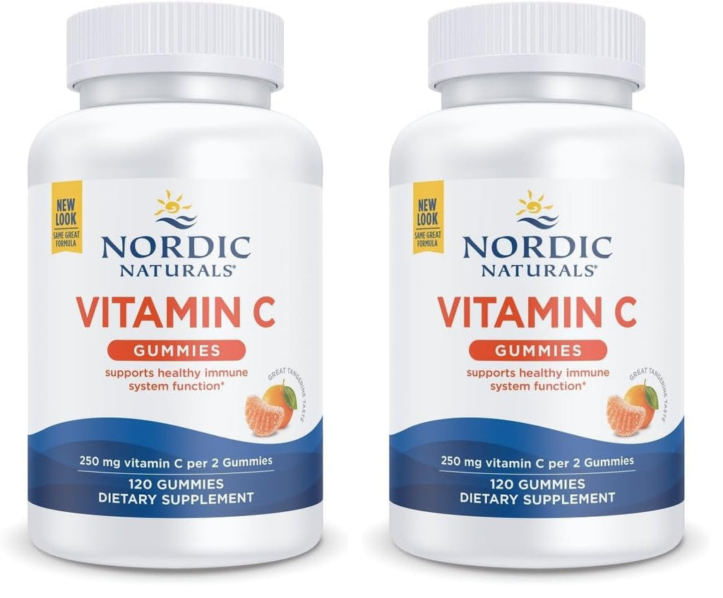 Nordic Naturals Vitamin C Gummies, Tart Tangerine - 120 Gummies - 250 mg Vitamin C - Immune Support, Antioxidant Protection, Child Growth & Development - Non-GMO, Vegan - 60 Servings (Pack of 2) - TrustMedUSA