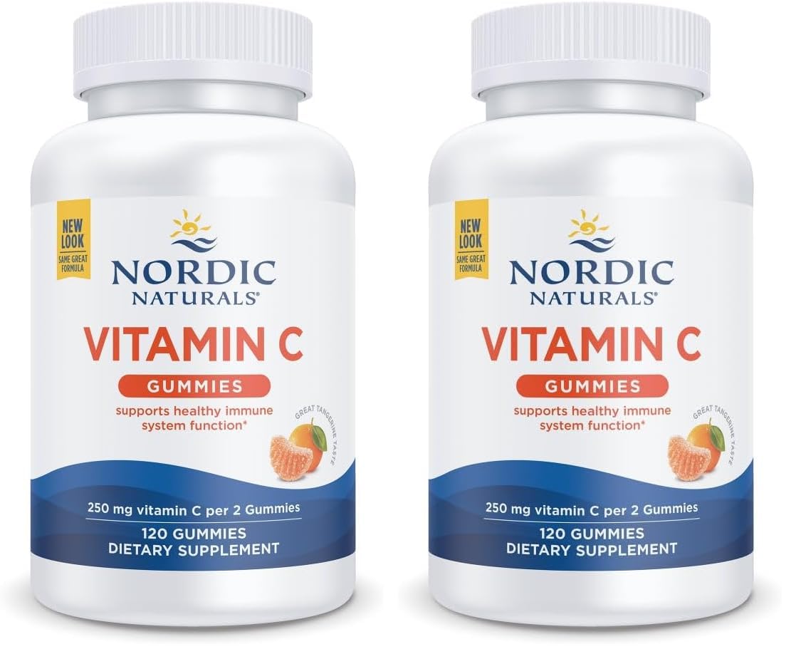 Nordic Naturals Vitamin C Gummies, Tart Tangerine - 120 Gummies - 250 mg Vitamin C - Immune Support, Antioxidant Protection, Child Growth & Development - Non-GMO, Vegan - 60 Servings (Pack of 2) - TrustMedUSA