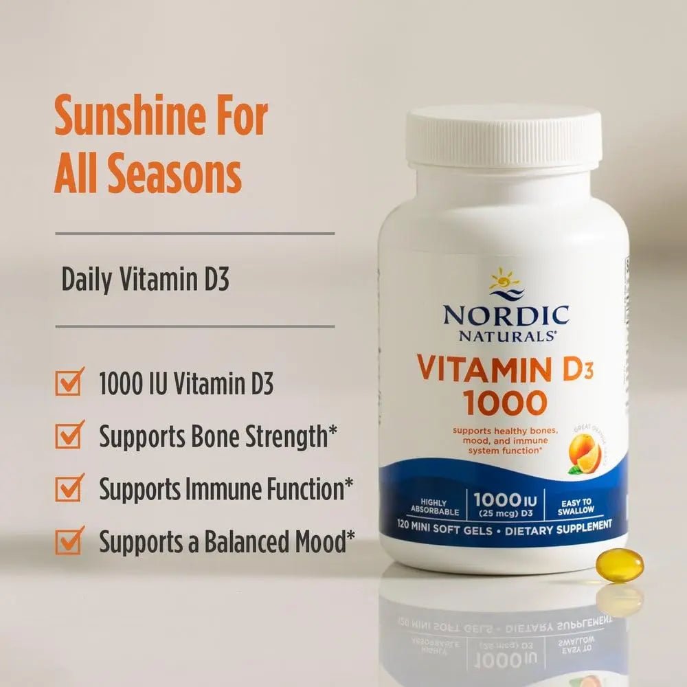 Nordic Naturals Vitamin D3 1000, Orange - 120 Mini Soft Gels - 1000 IU Vitamin D3 - Supports Healthy Bones - TrustMedUSA