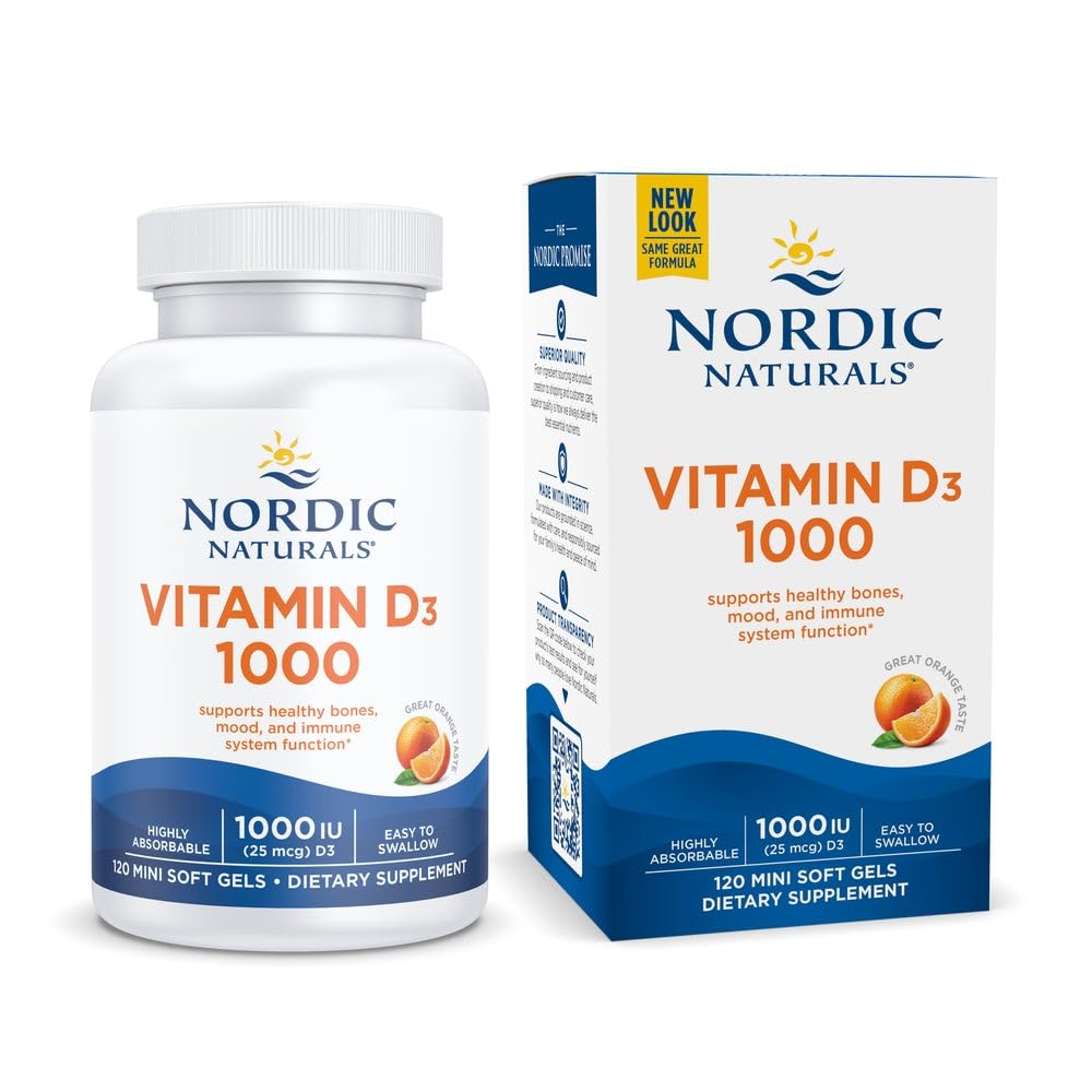 Nordic Naturals Vitamin D3 1000, Orange - 120 Mini Soft Gels - 1000 IU Vitamin D3 - Supports Healthy Bones, Mood & Immune System Function - Non-GMO - 120 Servings - TrustMedUSA
