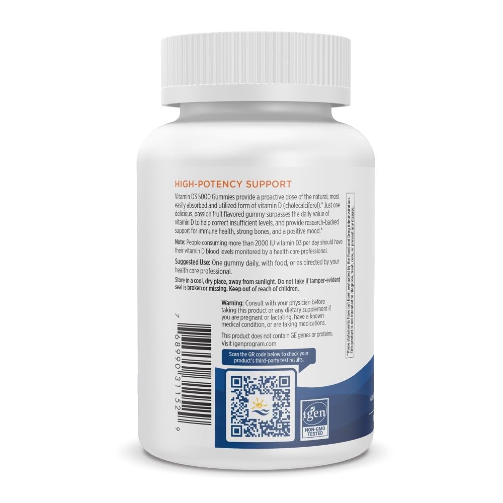 Nordic Naturals Vitamin D3 5000 Gummies, Passion Fruit - 30 Gummies - Support for Healthy Bones, Mood, & Immune System - Vegetarian - Non-GMO - 30 Servings - TrustMedUSA
