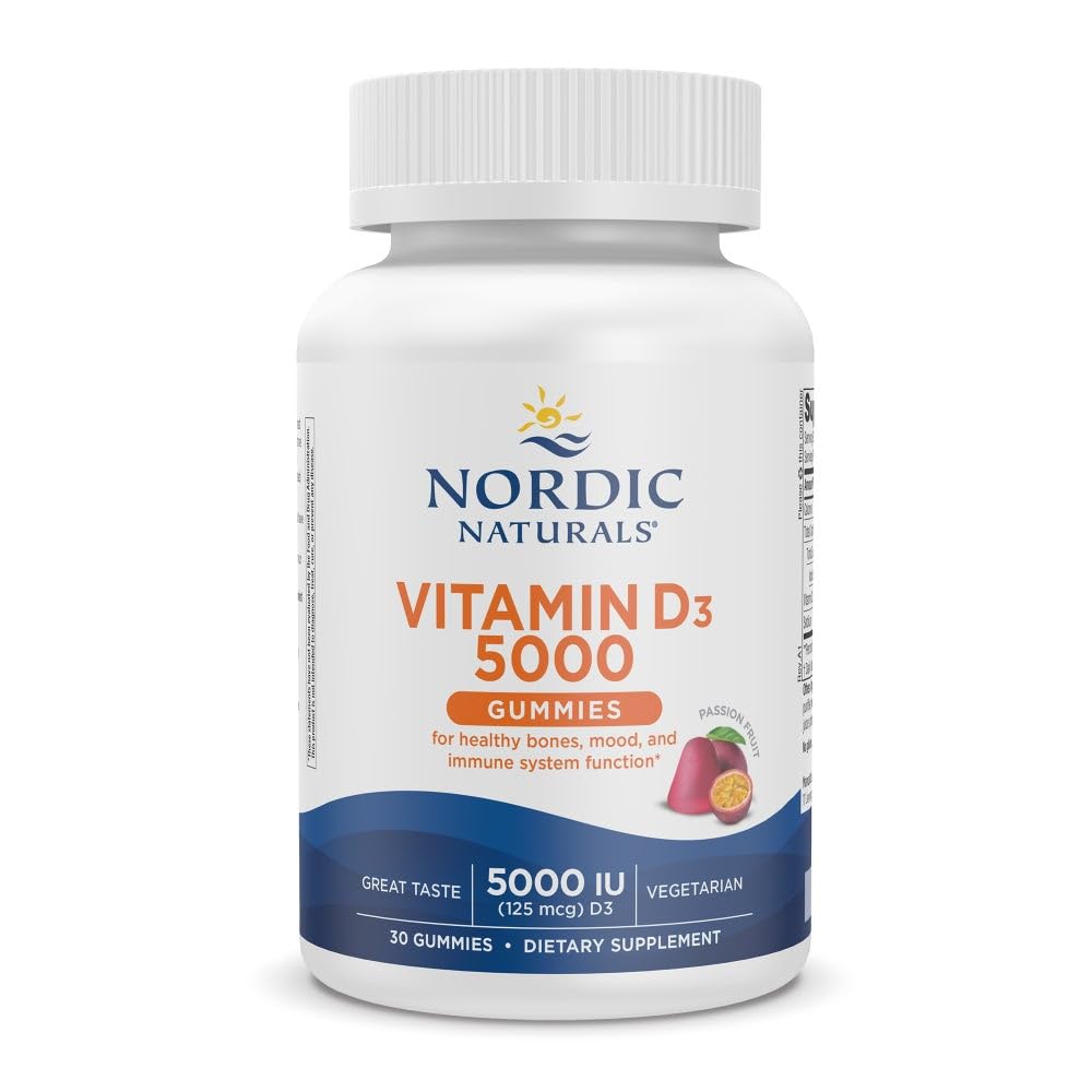 Nordic Naturals Vitamin D3 5000 Gummies, Passion Fruit - 30 Gummies - Support for Healthy Bones, Mood, & Immune System - Vegetarian - Non-GMO - 30 Servings - TrustMedUSA