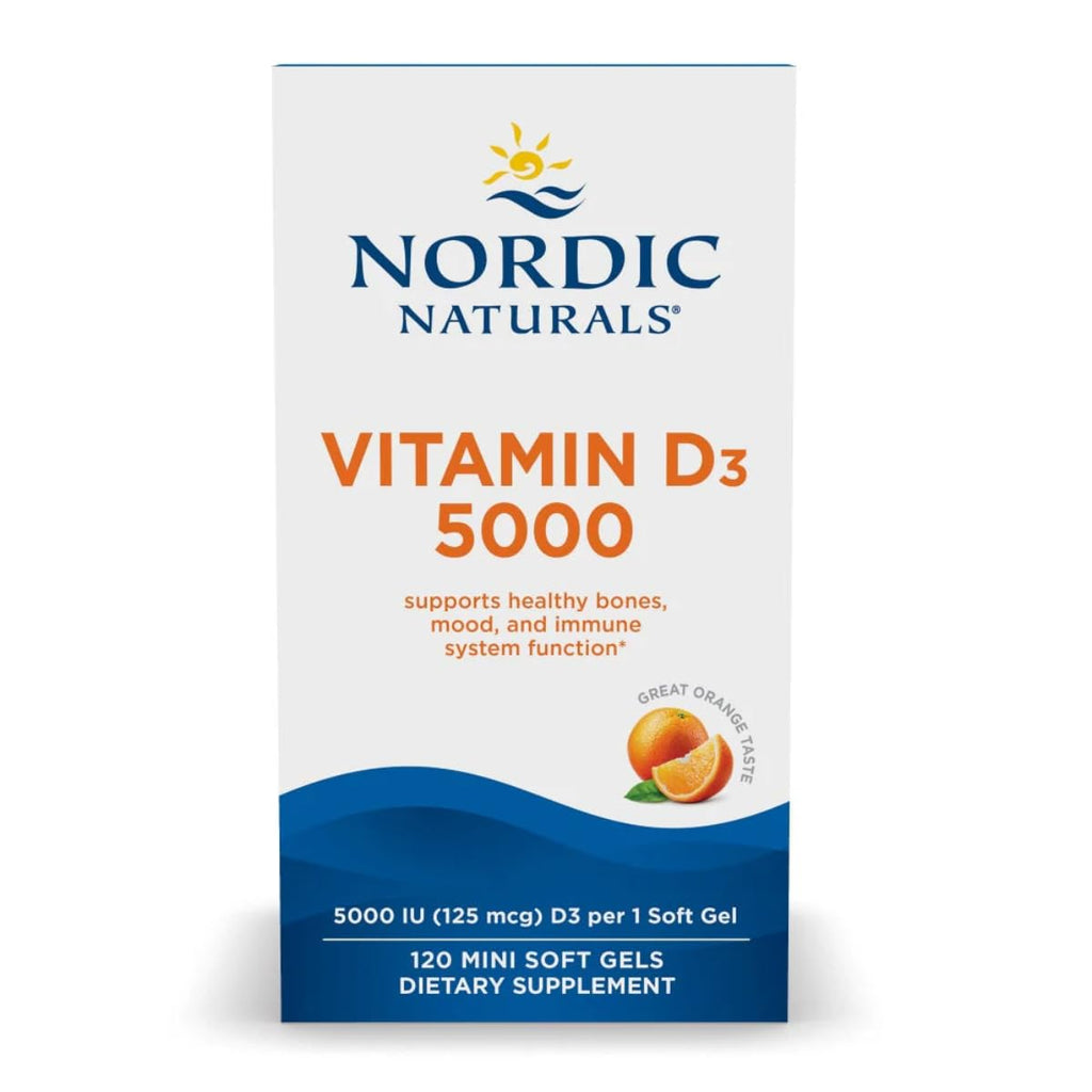 Nordic Naturals Vitamin D3 5000, Orange - 120 Mini Soft Gels - 5000 IU Vitamin D3 - Supports Healthy Bones, Mood & Immune System Function - Non-GMO - 120 Servings - TrustMedUSA