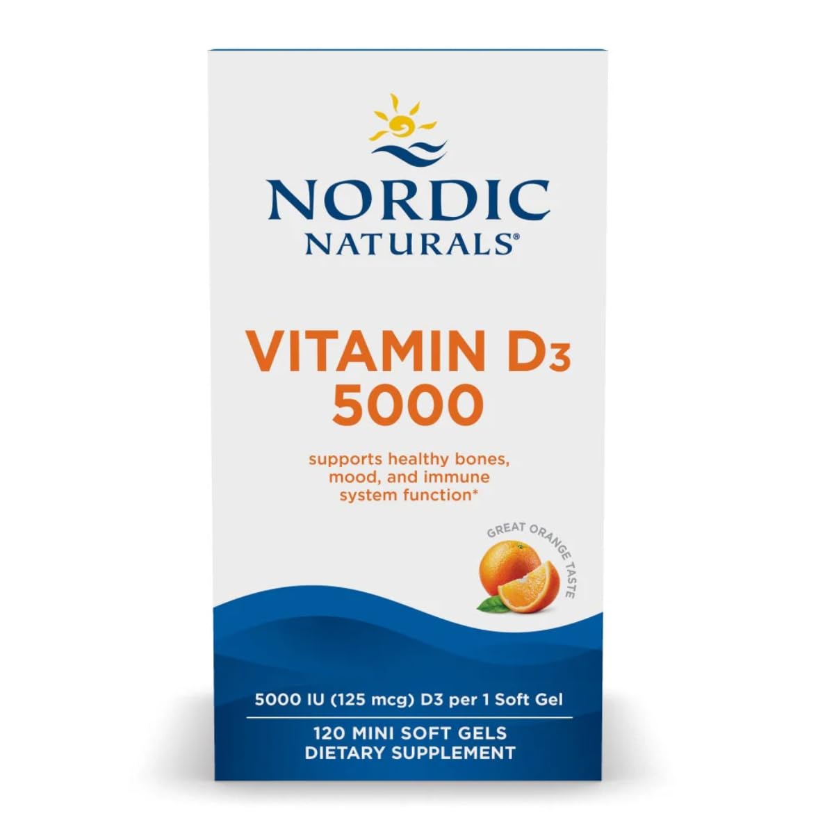 Nordic Naturals Vitamin D3 5000, Orange - 120 Mini Soft Gels - 5000 IU Vitamin D3 - Supports Healthy Bones, Mood & Immune System Function - Non-GMO - 120 Servings - TrustMedUSA