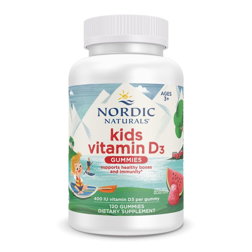 Nordic Naturals Vitamin D3 Gummies Kids, Wild Watermelon Splash - 120 Gummies - 400 IU Vitamin D3 - Bone Health, Healthy Immunity - Non-GMO, Vegetarian - 120 Servings - TrustMedUSA