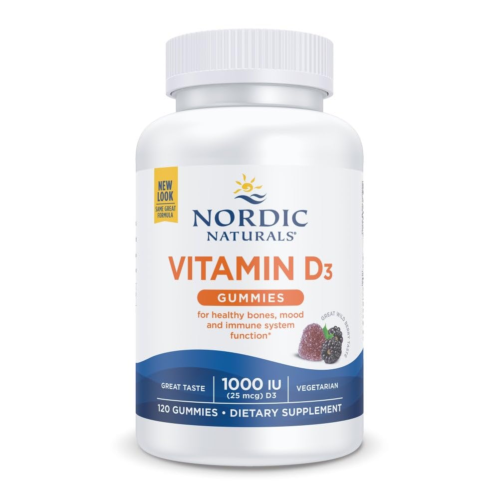 Nordic Naturals Vitamin D3 Gummies, Wild Berry - 120 Gummies - 1000 IU Vitamin D3, 1.4 mg Iron - Great Taste - Healthy Bones, Mood & Immune System Function - Non-GMO - 120 Servings - TrustMedUSA