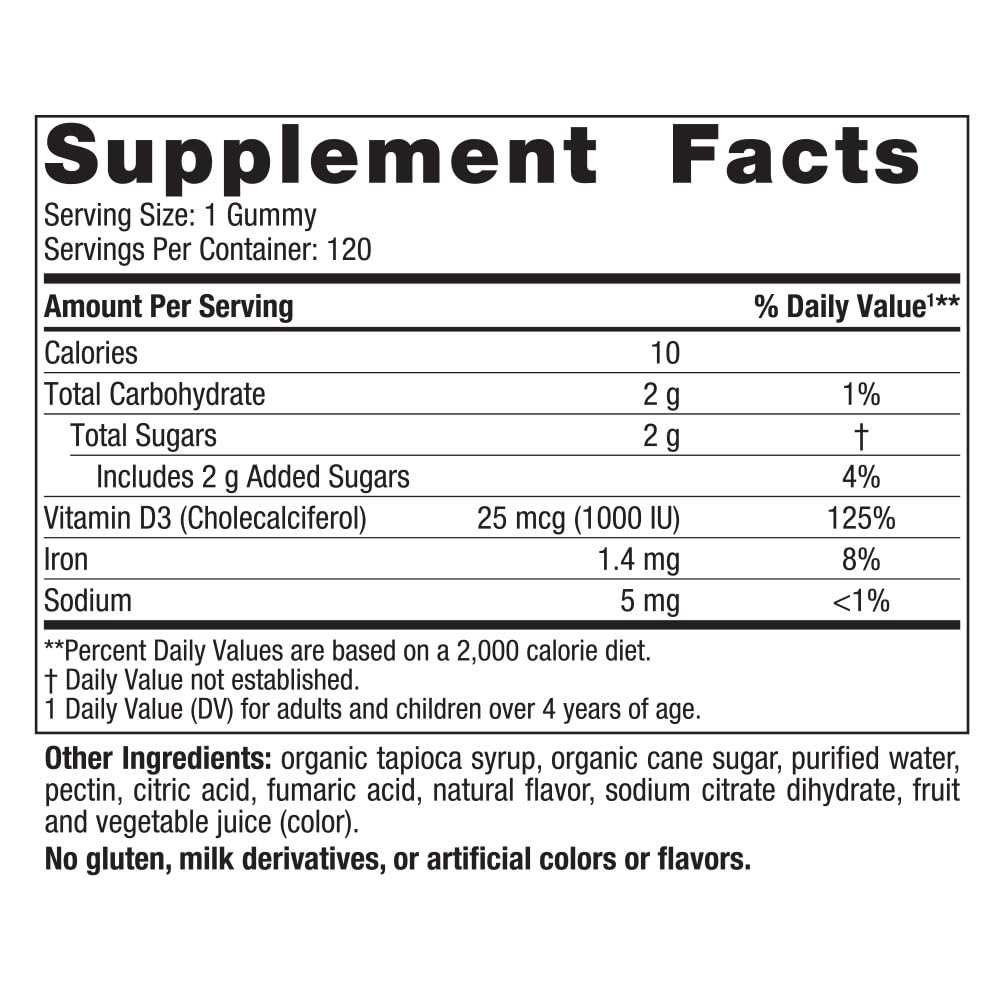 Nordic Naturals Vitamin D3 Gummies, Wild Berry - 120 Gummies - 1000 IU Vitamin D3, 1.4 mg Iron - Great Taste - Healthy Bones, Mood & Immune System Function - Non-GMO - 120 Servings - TrustMedUSA