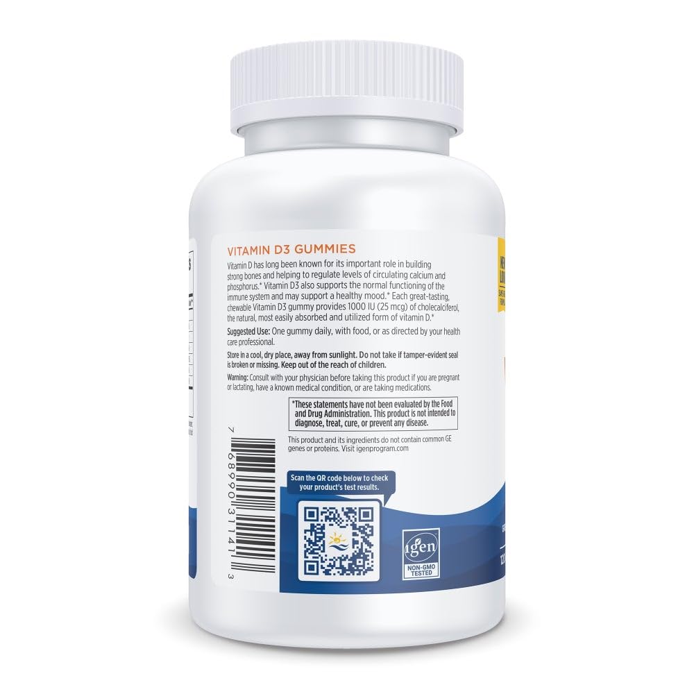 Nordic Naturals Vitamin D3 Gummies, Wild Berry - 120 Gummies - 1000 IU Vitamin D3, 1.4 mg Iron - Great Taste - Healthy Bones, Mood & Immune System Function - Non-GMO - 120 Servings - TrustMedUSA