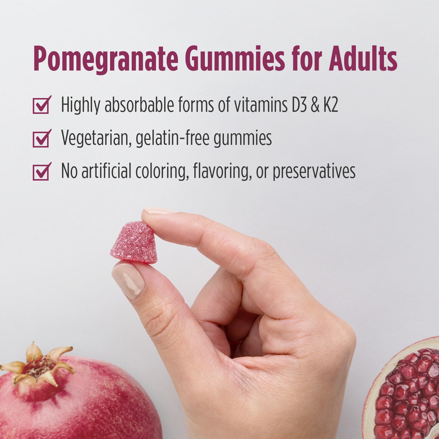 Nordic Naturals Vitamin D3 + K2 Gummies, Pomegranate - 60 Gummies - 1000 IU Vitamin D3 + 45 mcg K2 - Great Taste - Bone Health, Promotes Healthy Muscle Function - Non-GMO - 60 Servings - TrustMedUSA