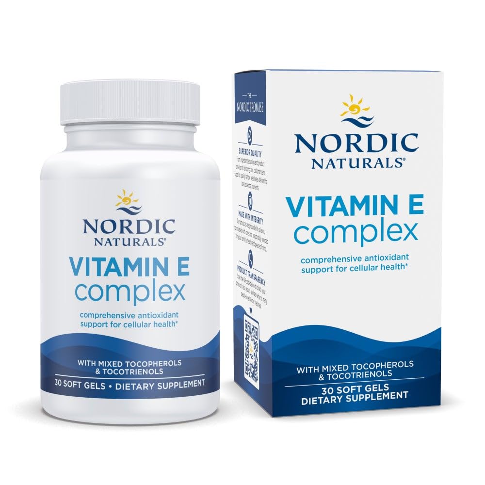 Nordic Naturals Vitamin E Complex, Unflavored - 30 Soft Gels - 6 Forms of Vitamin E for Antioxidant Support - Cellular Protection - Non-GMO - 30 Servings - TrustMedUSA