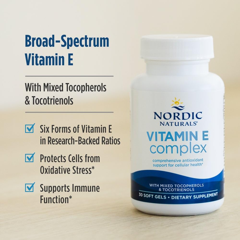 Nordic Naturals Vitamin E Complex, Unflavored - 30 Soft Gels - 6 Forms of Vitamin E for Antioxidant Support - Cellular Protection - Non-GMO - 30 Servings - TrustMedUSA