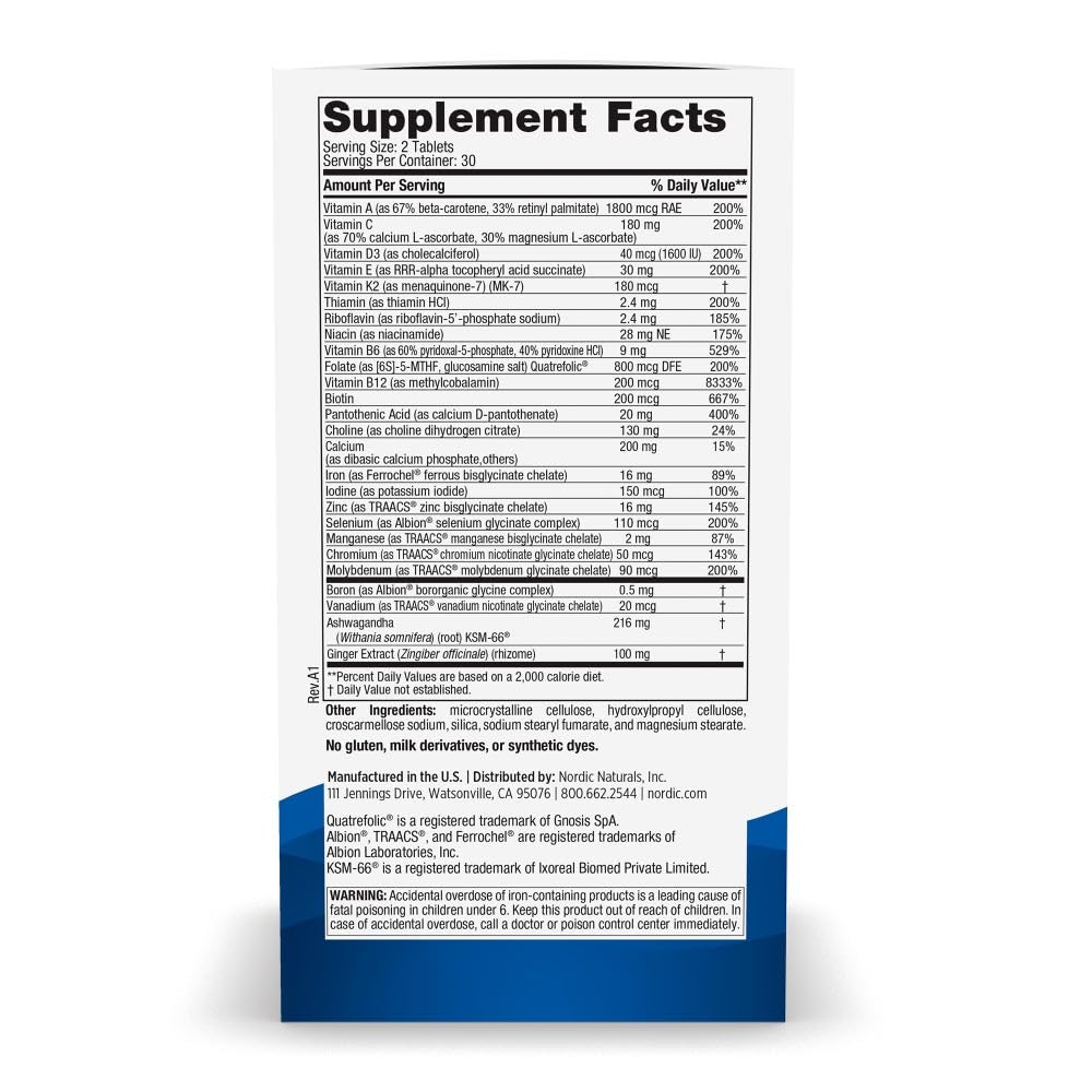 Nordic Naturals Women’s Multivitamin Extra Strength - Skin, Hair, Energy, & Bone Support - Immunity Supplement - 20 Essential Nutrients - 60 Tablets - 30 Servings - TrustMedUSA