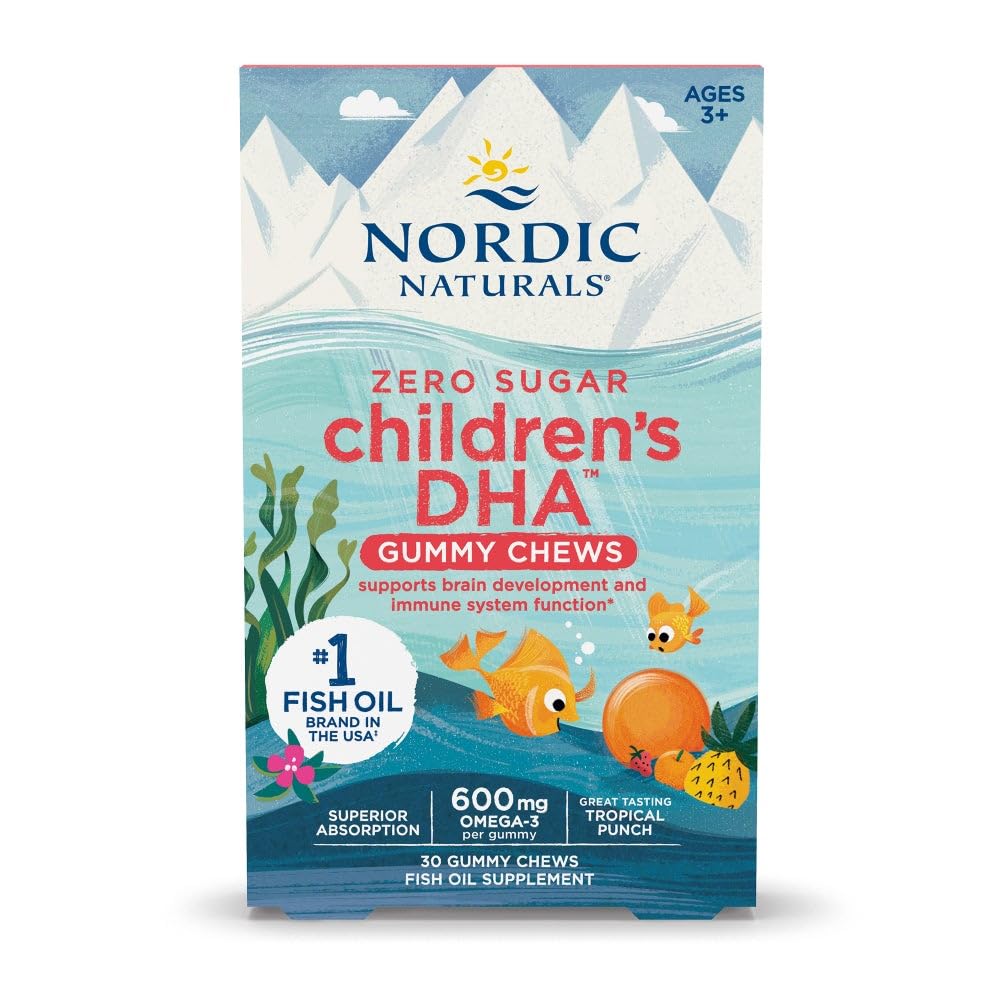Nordic Naturals Zero Sugar Children’s DHA Gummy Chews, Tropical Punch - 30 Gummy Chews for Kids - 600 mg Total Omega-3s - Brain Development - TrustMedUSA