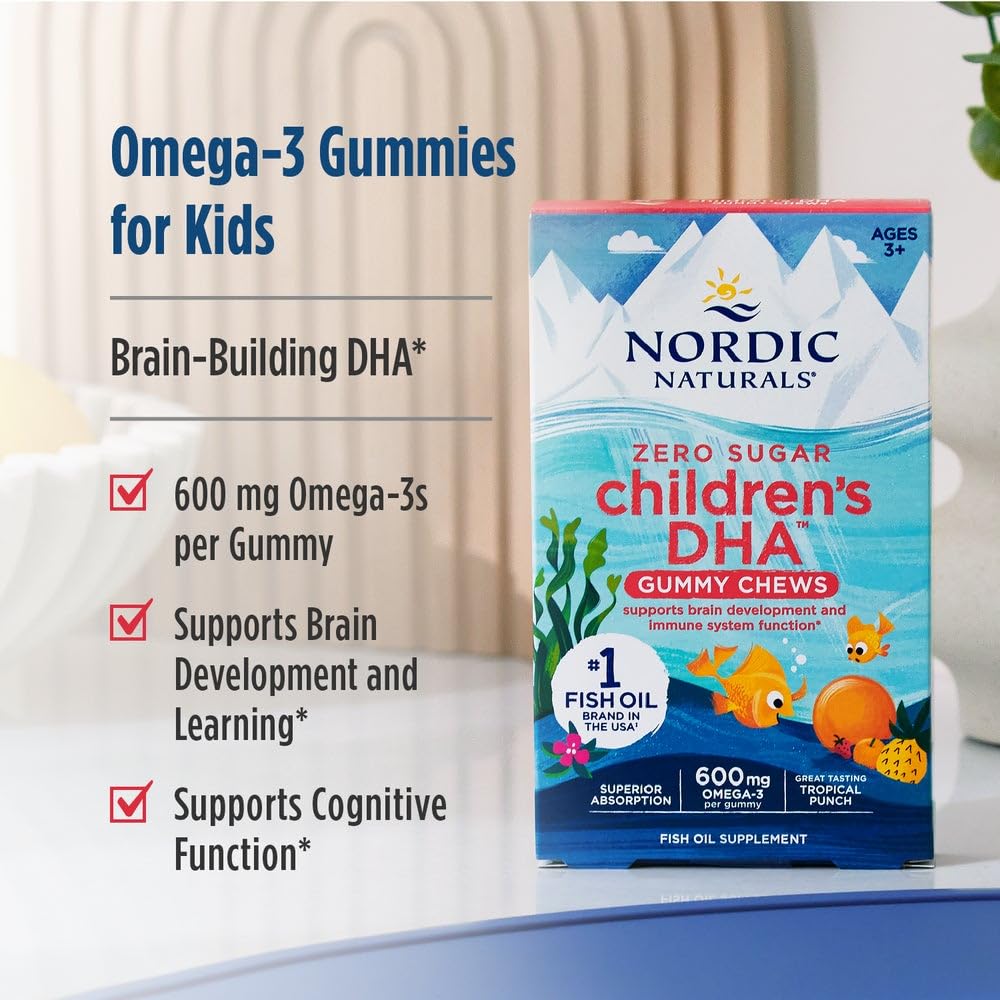 Nordic Naturals Zero Sugar Children’s DHA Gummy Chews, Tropical Punch - 30 Gummy Chews for Kids - 600 mg Total Omega-3s - Brain Development - TrustMedUSA